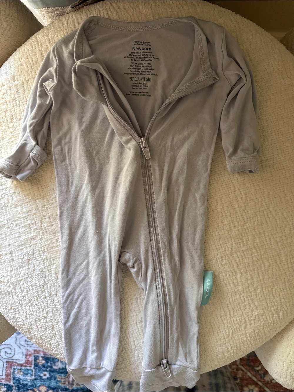 PurComfy LuxeDream Series Bamboo Newborn Zip-Up Romper